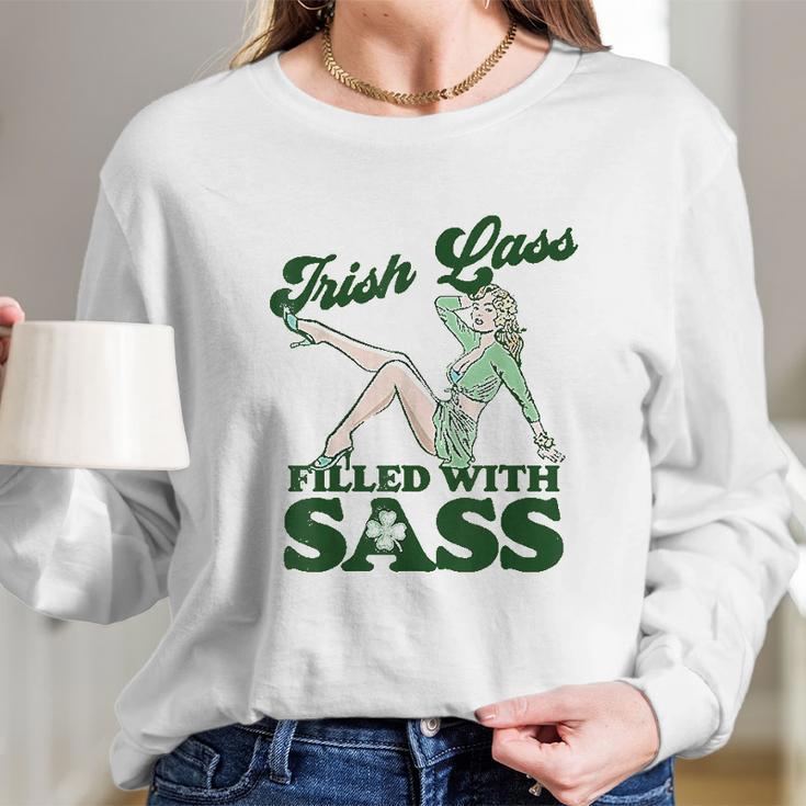 Irish Lass Full Of Sass Funny St Patricks Day Pinup Girl Long Sleeve T-Shirt Gifts for Her