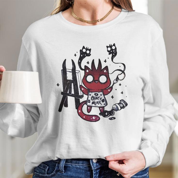 Kawaii Pastel Goth Art Devilish Cute Cat Demon Painting Long Sleeve T-Shirt Gifts for Her