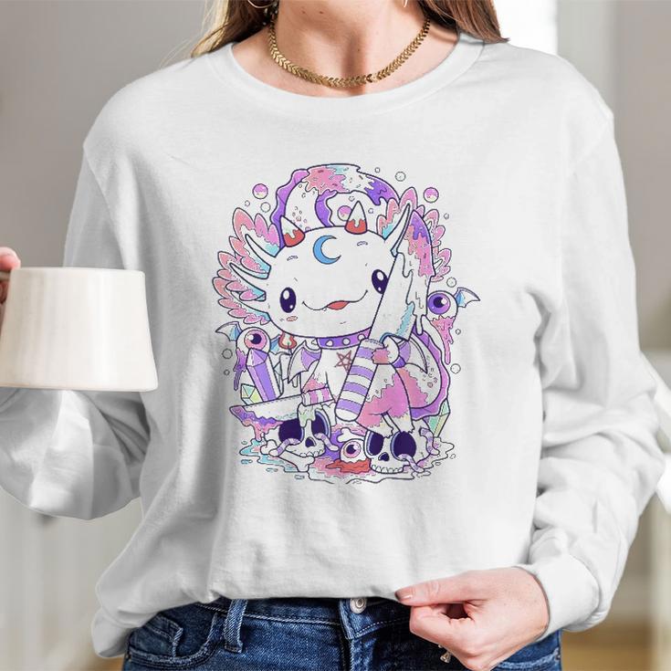 Kawaii Pastel Goth Cute And Creepy Axolotl Knife Long Sleeve T-Shirt Gifts for Her