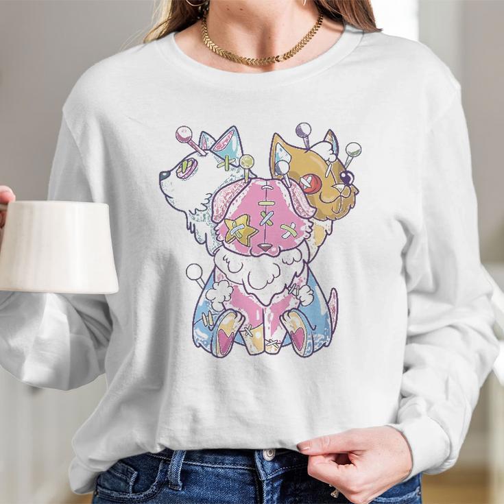 Kawaii Pastel Goth Voodoo Doll Cute Creepy 3 Headed Dog Long Sleeve T-Shirt Gifts for Her