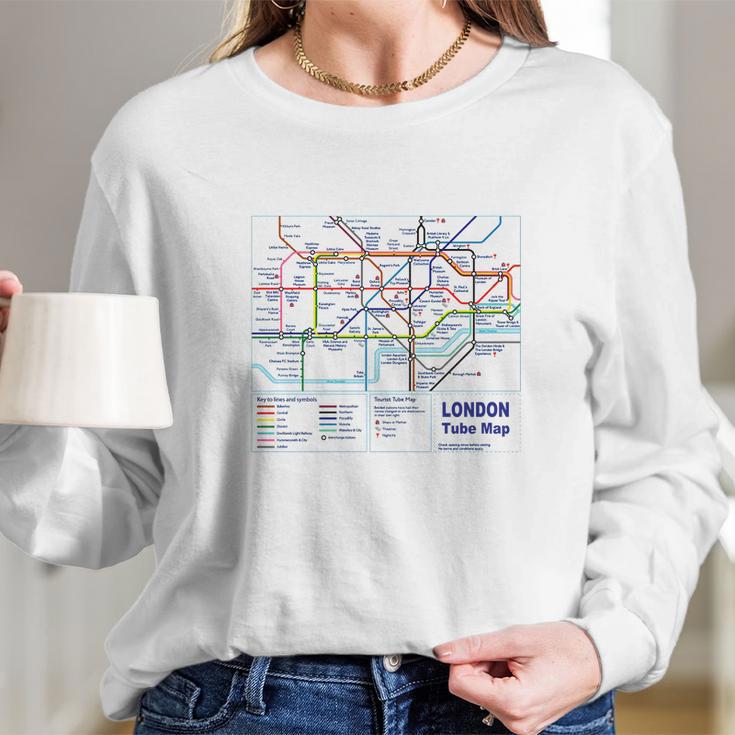 London Tourist Metro Underground Tube MapShirt British Long Sleeve T-Shirt Gifts for Her