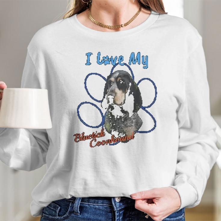 I Love My Bluetick Coonhound Dog Lover Paws Print Long Sleeve T-Shirt Gifts for Her