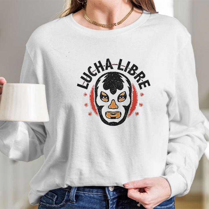 Lucha Libre Retro Mexican Wrestler Wrestling Red M Long Sleeve T-Shirt Gifts for Her