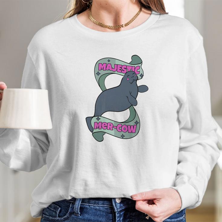 Manatee Majestic Mercow Funny Pun Long Sleeve T-Shirt Gifts for Her