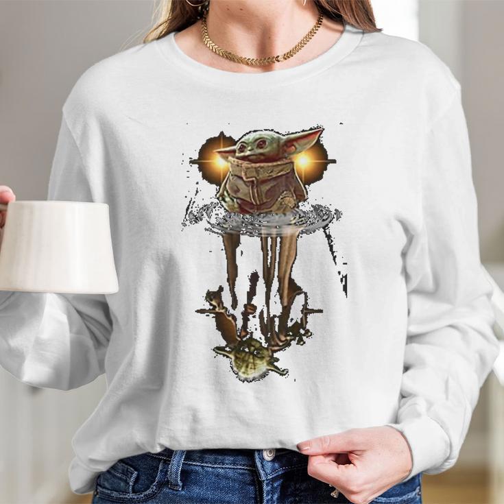 The Mandalorian Water Reflection Old Joda Long Sleeve T-Shirt Gifts for Her