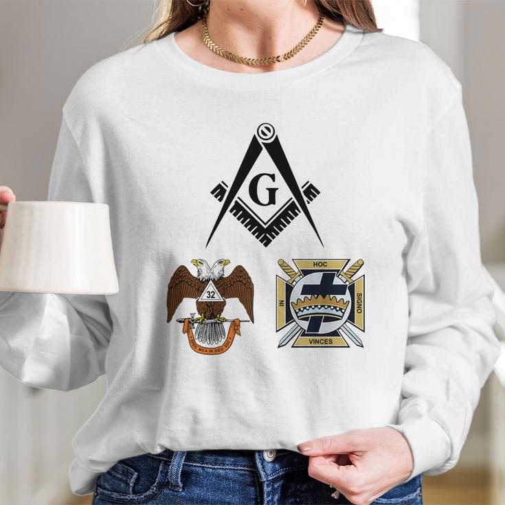 Mens Mason Scottish York Rite Masonic Black Down Long Sleeve T-Shirt Gifts for Her