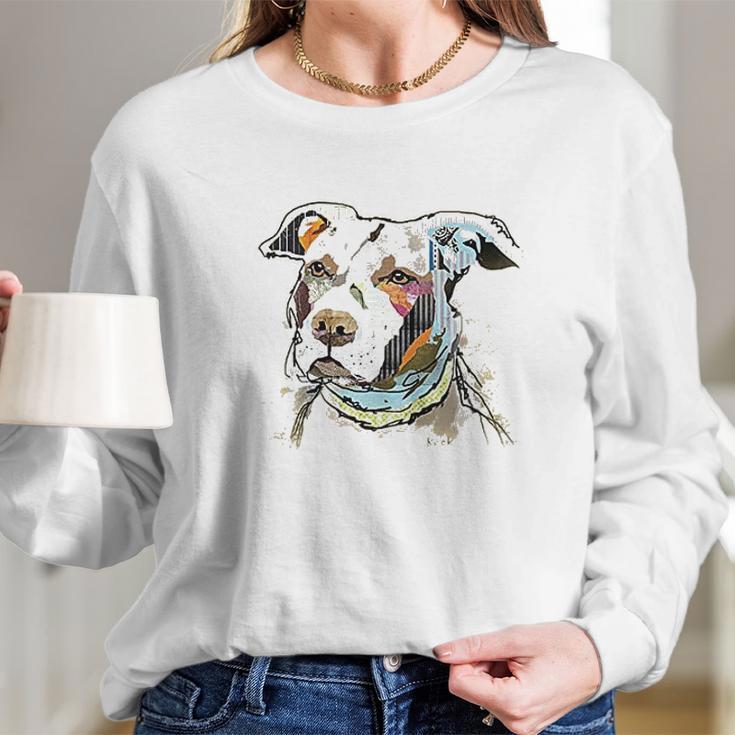 The Mountain Pet Pitbull Cotton Paper Pitbull Long Sleeve T-Shirt Gifts for Her