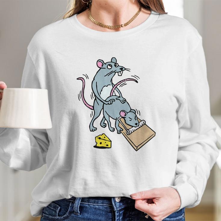 Mouse Screwing A Mouse In A Mousetrap Funny Joke T-Shirt Long Sleeve T-Shirt Gifts for Her