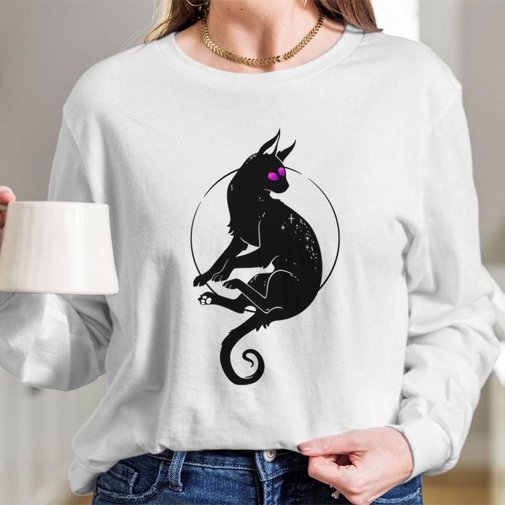 Mystic Black Cat With Third Eye Long Sleeve T-Shirt Gifts for Her