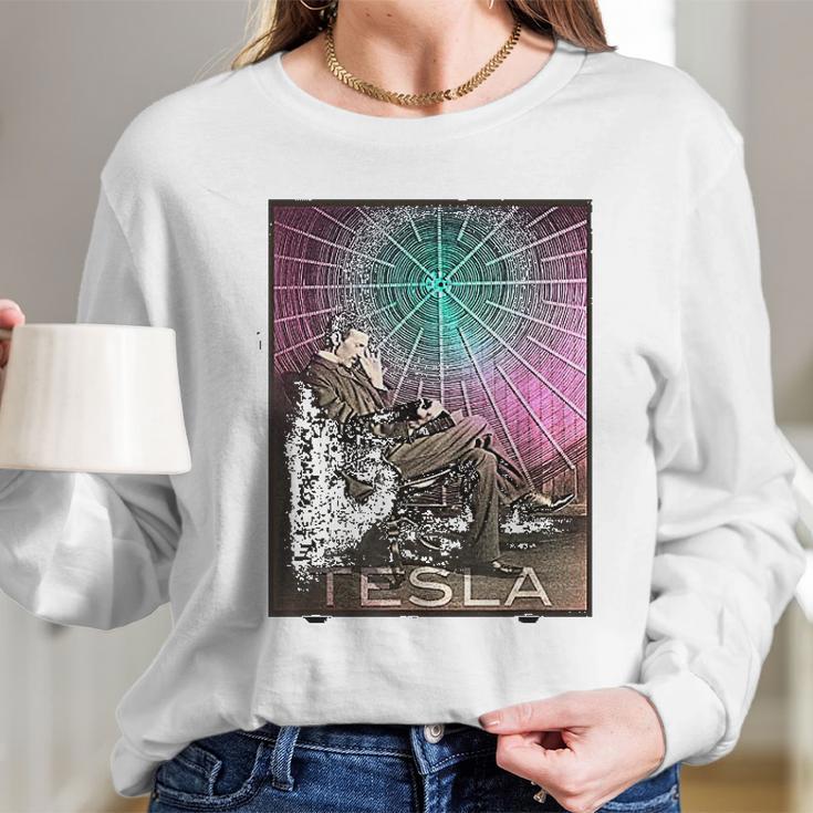 Nikola Teslas Ac Electricity Inspiring Science Long Sleeve T-Shirt Gifts for Her