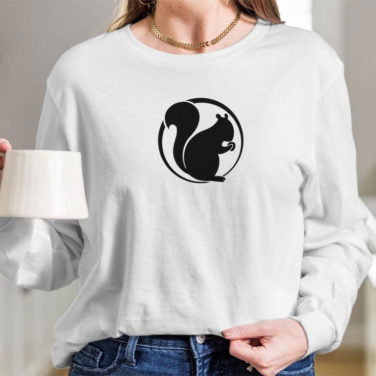 Official Optimistic Squirrel Slim Tee Black Logo Icon Long Sleeve T-Shirt Gifts for Her