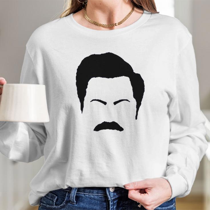 Parks And Rec Fans Ron Swanson Mustache Face Silhouette Long Sleeve T-Shirt Gifts for Her