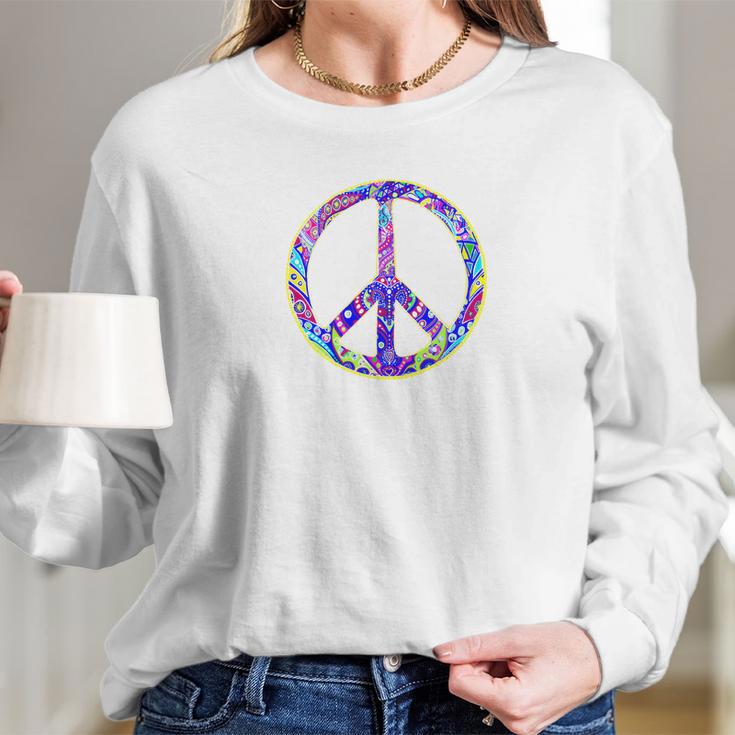 Peace Symbol In Easter Colors For Earth Day Jewel Tone Long Sleeve T-Shirt Gifts for Her