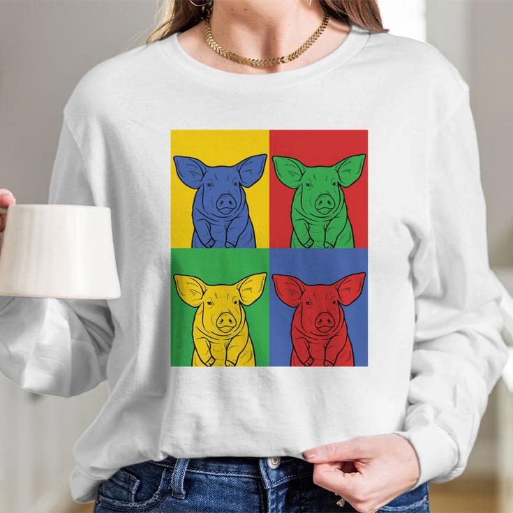 Pig Pop Art Retro Piggy Tee Long Sleeve T-Shirt Gifts for Her