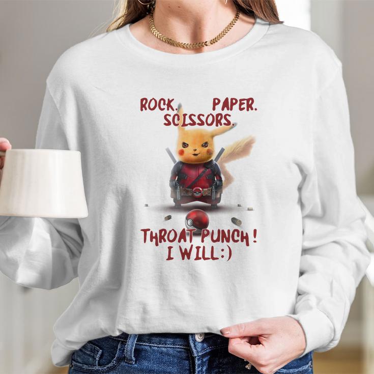 Pikachu Rock Paper Scissors Throat Punch I Will Long Sleeve T-Shirt Gifts for Her