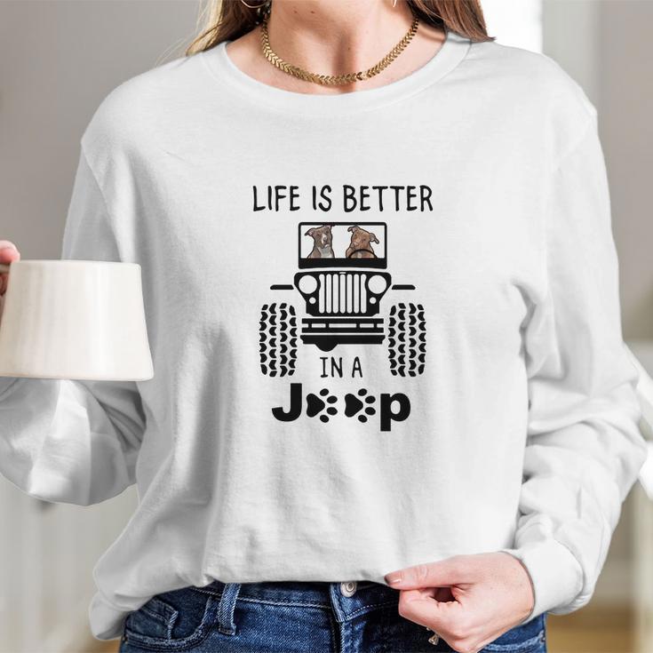 Pit Bull In A Jeep Long Sleeve T-Shirt Gifts for Her