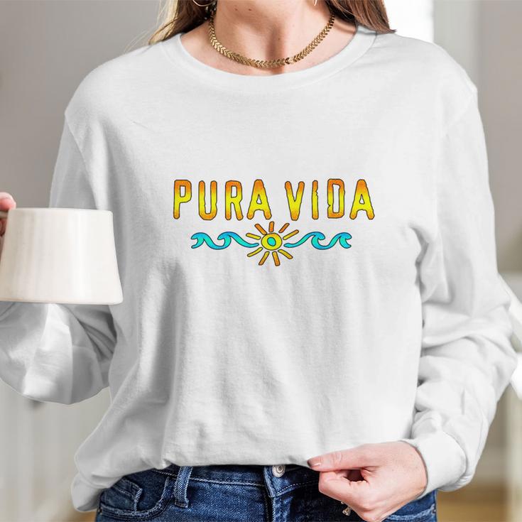 Pura Vida Costa Rica Surfing Beach Holidays Long Sleeve T-Shirt Gifts for Her