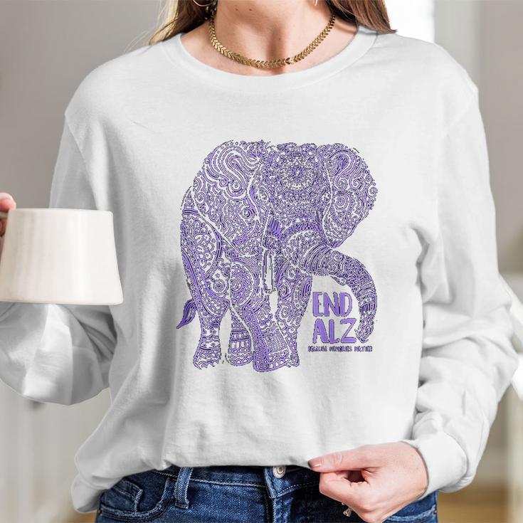 Purple Elephant Alzheimer Awareness Long Sleeve T-Shirt Gifts for Her