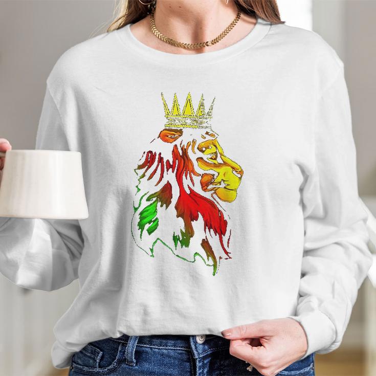 Reggae Rasta Lion Rastafarian Long Sleeve T-Shirt Gifts for Her