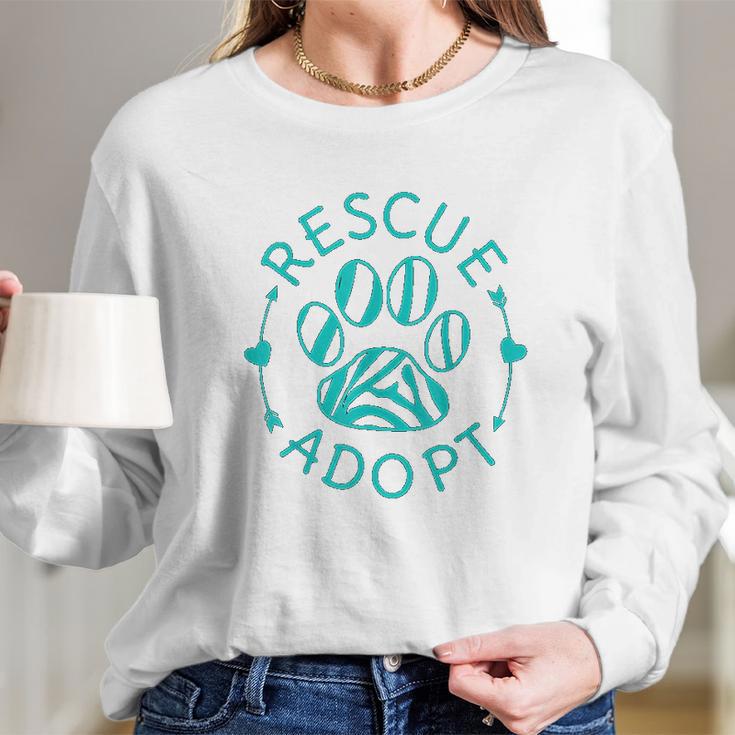 Rescue Adopt Animal Lover Love Cats Dogs Paw Print Gift Long Sleeve T-Shirt Gifts for Her