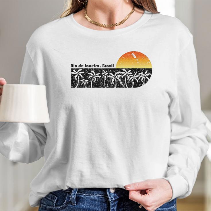 Retro Rio De Janeiro Beach Sunset Long Sleeve T-Shirt Gifts for Her