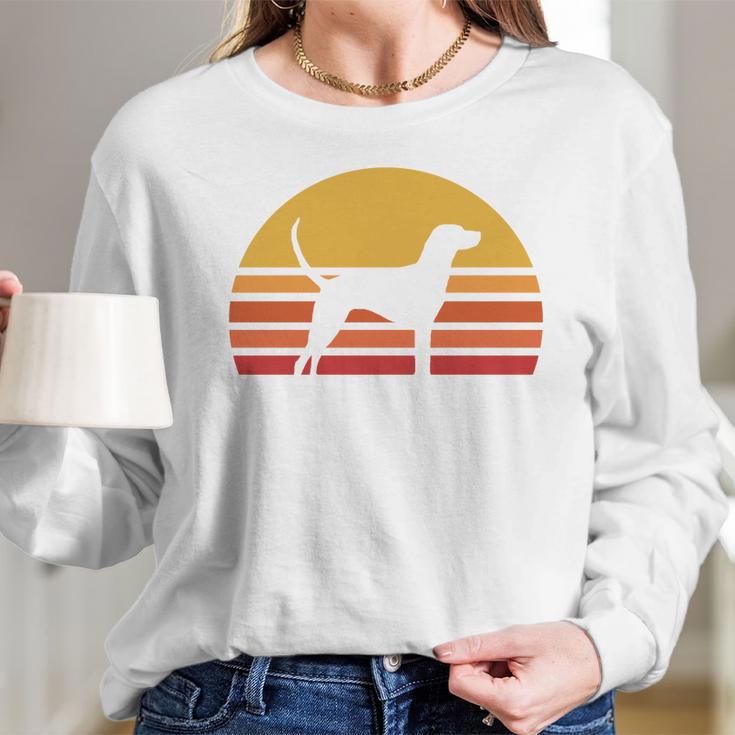 Retro Sun Redbone Coonhound Dog Silhouette Long Sleeve T-Shirt Gifts for Her