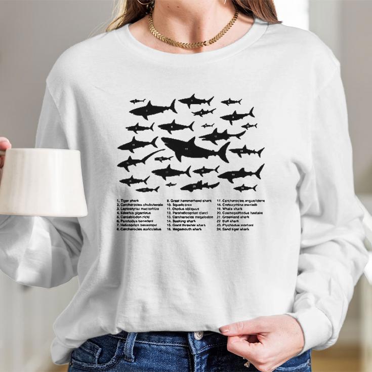 Shark Chart Conservation Funny Humor Fish Jaws Ocean Long Sleeve T-Shirt Gifts for Her