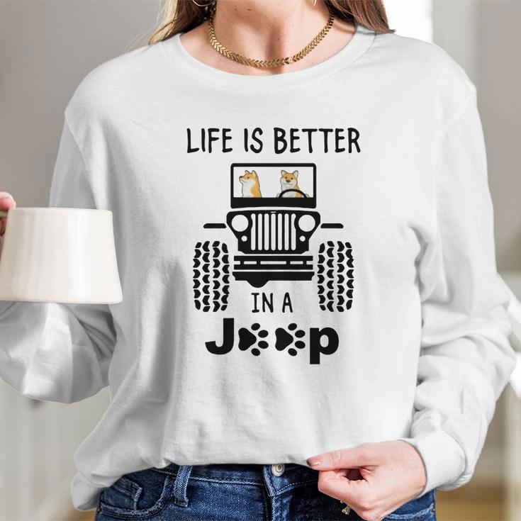 Shiba Inu Life Is Better In A Jeep Long Sleeve T-Shirt Gifts for Her