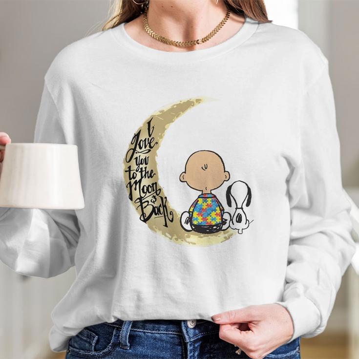 Snoopy Charlie Brown Autism I Love You To The Moon Back Long Sleeve T-Shirt Gifts for Her