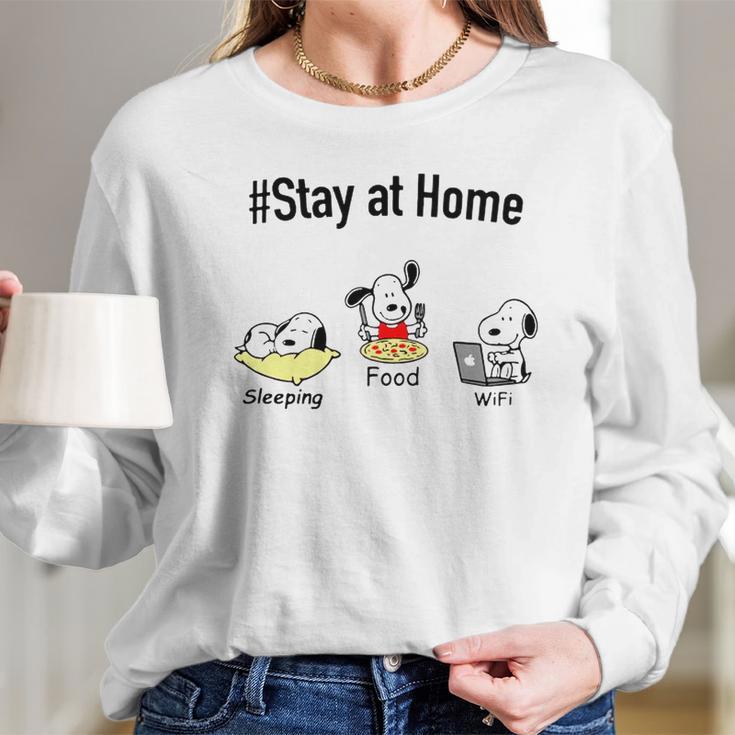 Snoopy Stay At Home Sleeping Food Wifi Long Sleeve T-Shirt Gifts for Her