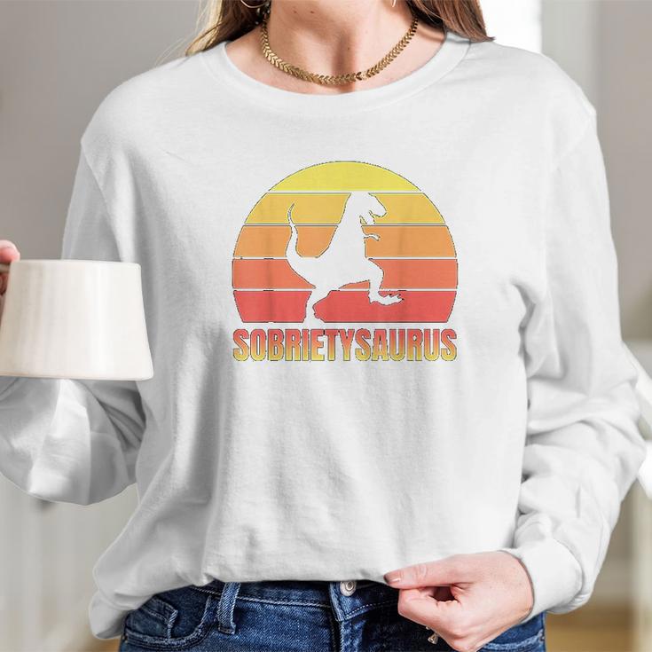 Sobriety Trex Alcoholics Anonymous Aa Sober Af Gift Long Sleeve T-Shirt Gifts for Her