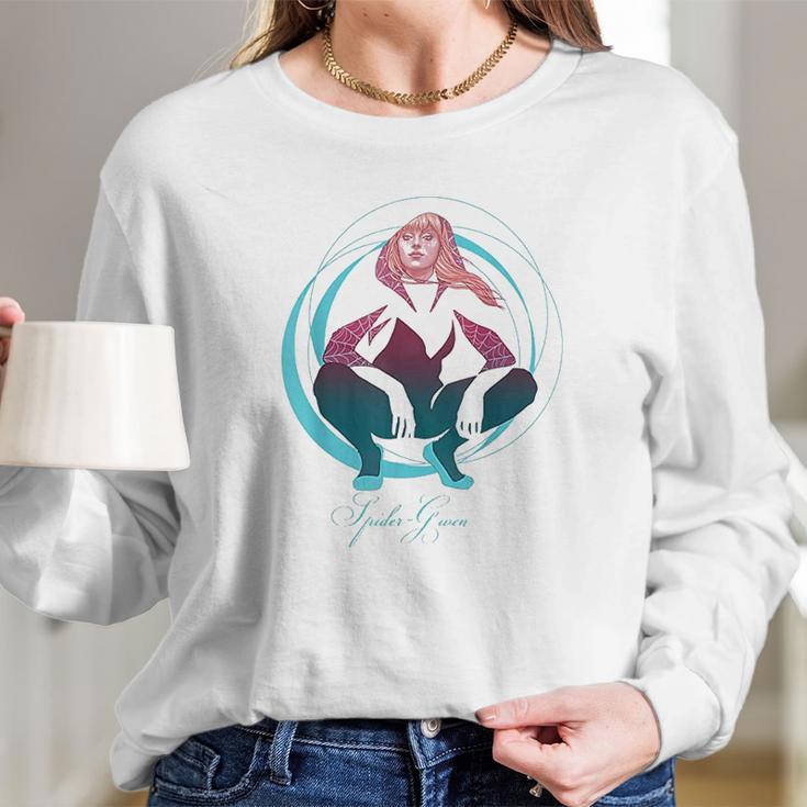 Spider Gwen Crouching Abstract Swirl Graphic Long Sleeve T-Shirt Gifts for Her