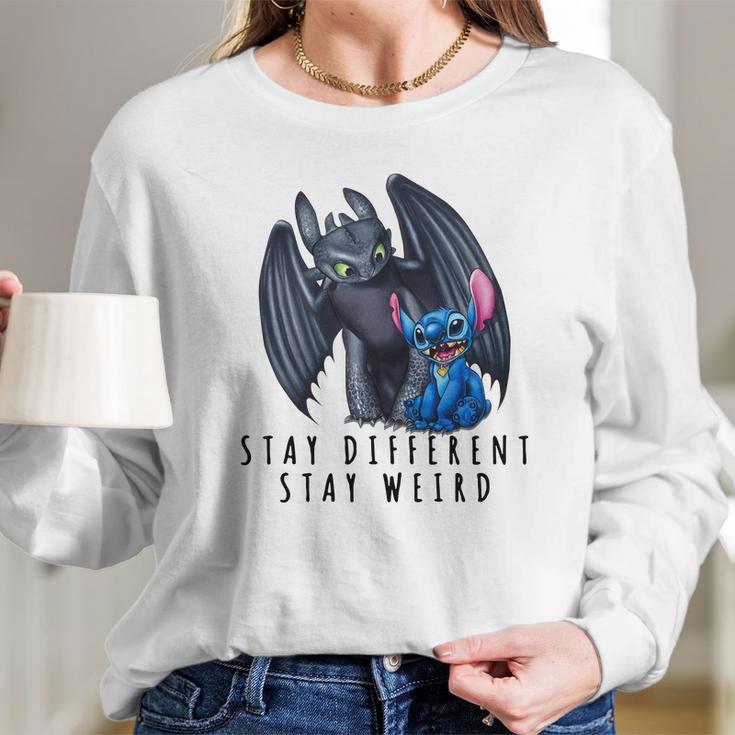 Stitch And Toothless Stay Different Stay Weird Long Sleeve T-Shirt Gifts for Her