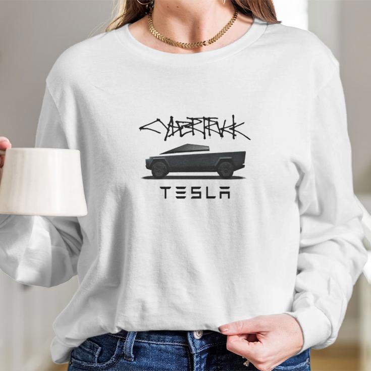 Tesla Cybertruck Truck And Logo Long Sleeve T-Shirt Gifts for Her