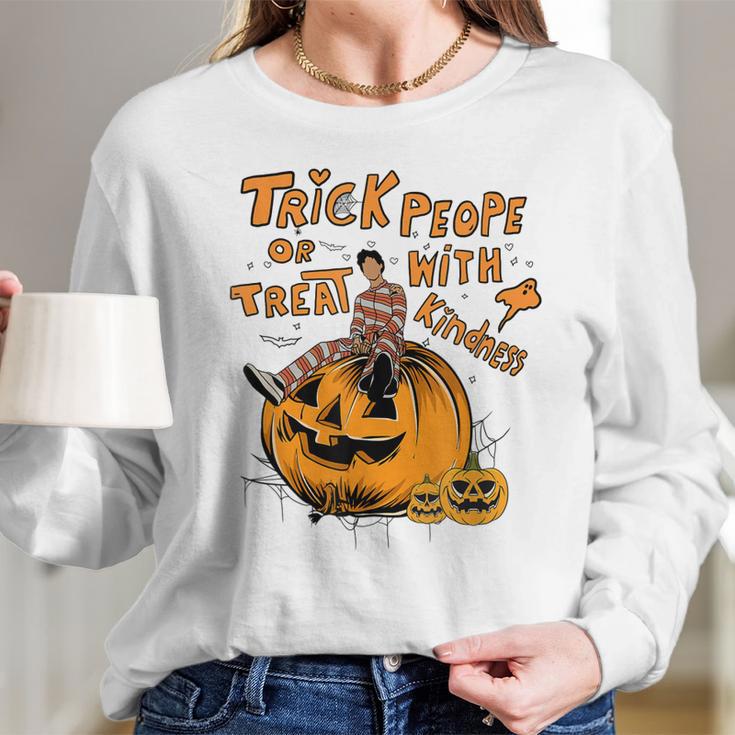 Trick Or Treat People With Kindness Halloween Long Sleeve T-Shirt Gifts for Her