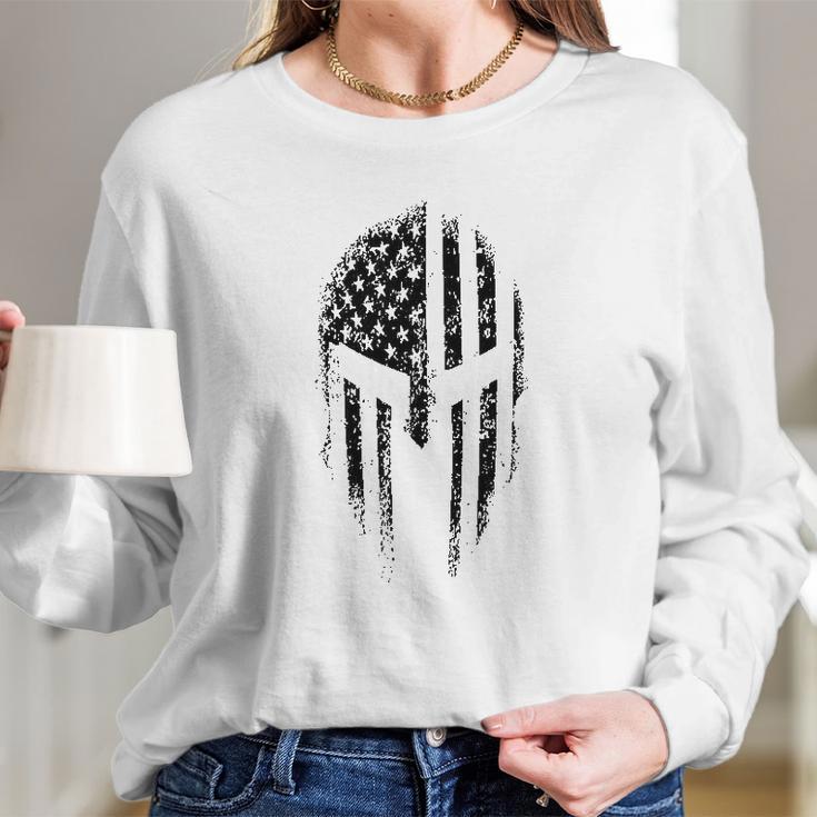 Usa American Spartan Patriotic Long Sleeve T-Shirt Gifts for Her