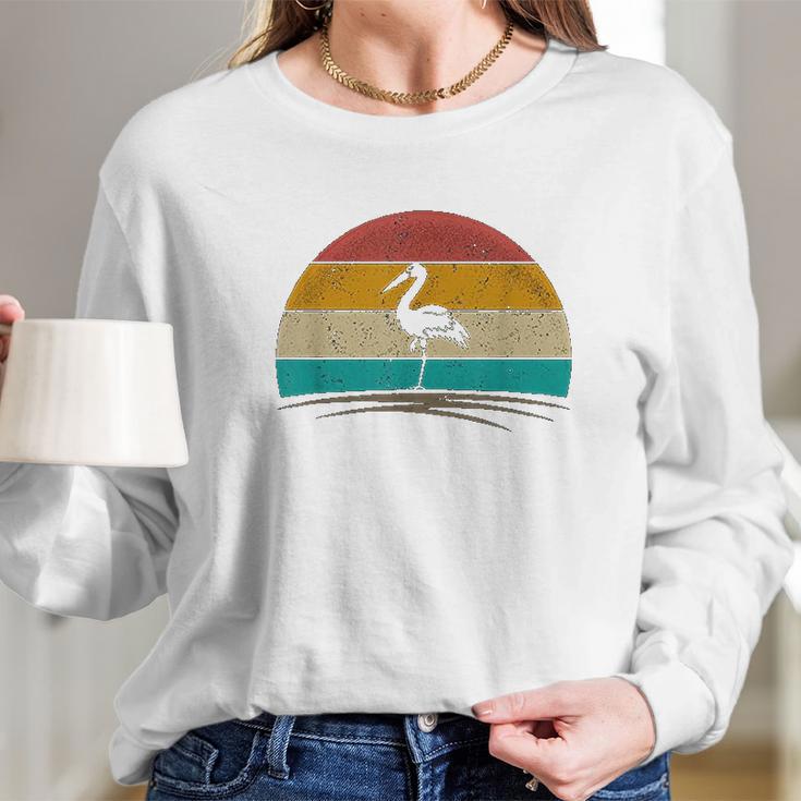 Vintage Heron Bird Long Sleeve T-Shirt Gifts for Her