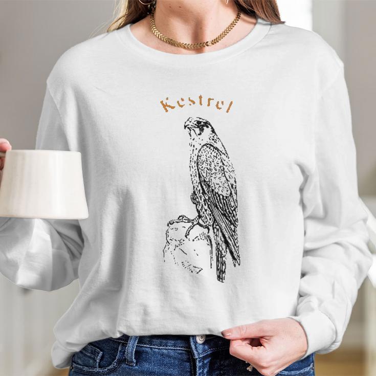 Vintage Kestrel Raptor Sparrow Hawk Art Long Sleeve T-Shirt Gifts for Her