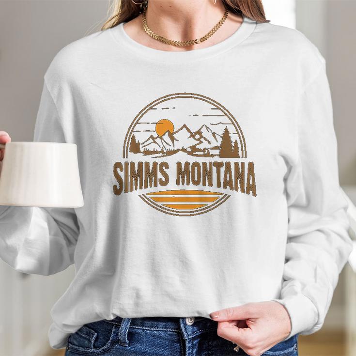 Vintage Simms Montana Mountain Hiking Souvenir Print Long Sleeve T-Shirt Gifts for Her