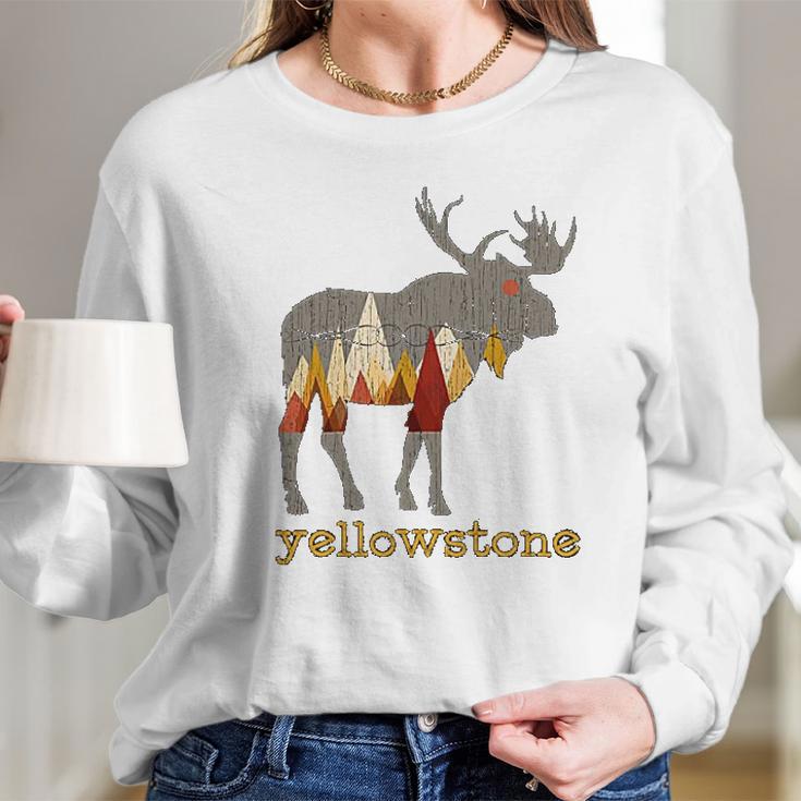 Vintage Yellowstone National Park Bull Moose Long Sleeve T-Shirt Gifts for Her