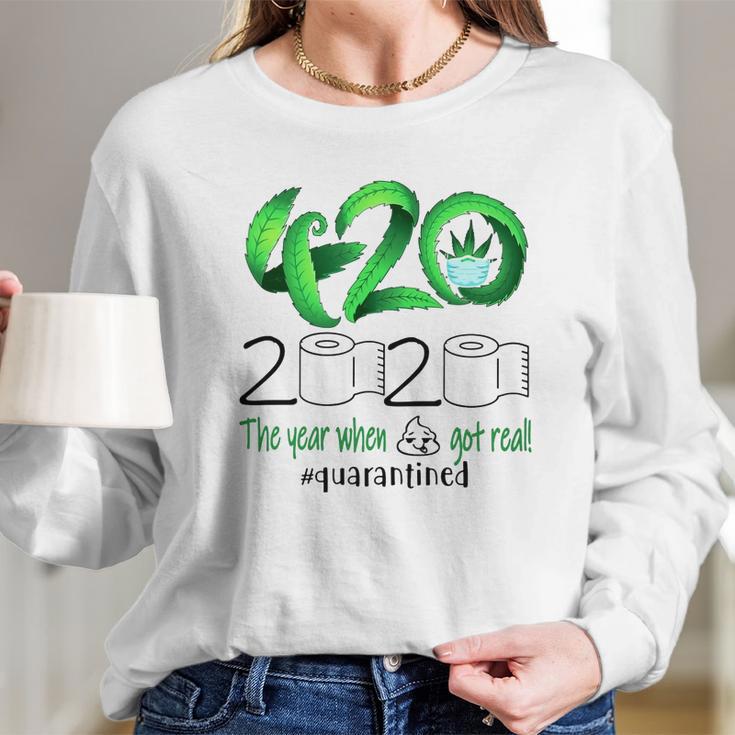 Weed Cannabis 420 Stone 2020 Quarantine Long Sleeve T-Shirt Gifts for Her