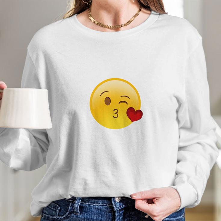 Winky Face Smiley With Heart Kiss Emoji Long Sleeve T-Shirt Gifts for Her