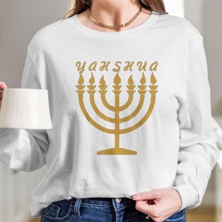 Yahshua Menorah Hebrew Israelite Yahweh Yeshua Torah Long Sleeve T-Shirt Gifts for Her