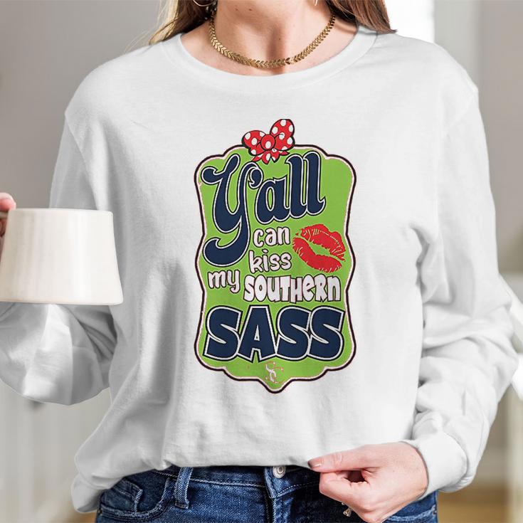 Yall Can Kiss My Southern Sass Southern Charm Collection On A Coral Long Sleeve T-Shirt Gifts for Her