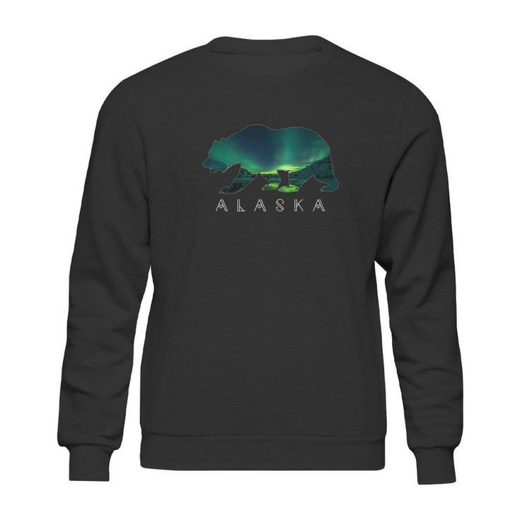 Alaskan Bear With Aurora Borealis Icy Mountain Tee Sweatshirt