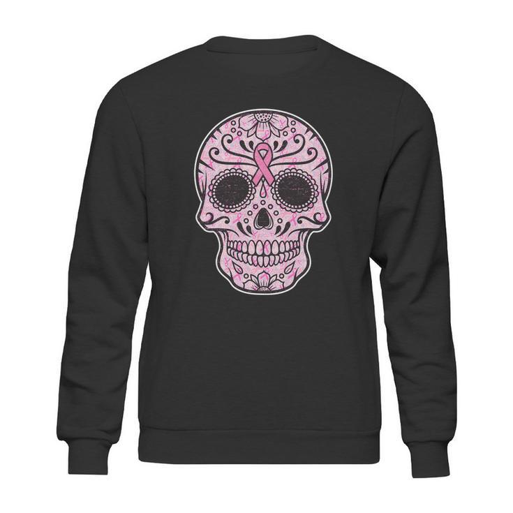 Breast Cancer Sugar Skull Day Of The Dead Dia De Los Muertos Sweatshirt