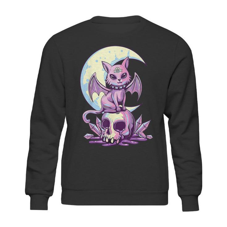 Cat Pastel Goth Moon Kawaii Halloween Skull Purple Witch Sweatshirt