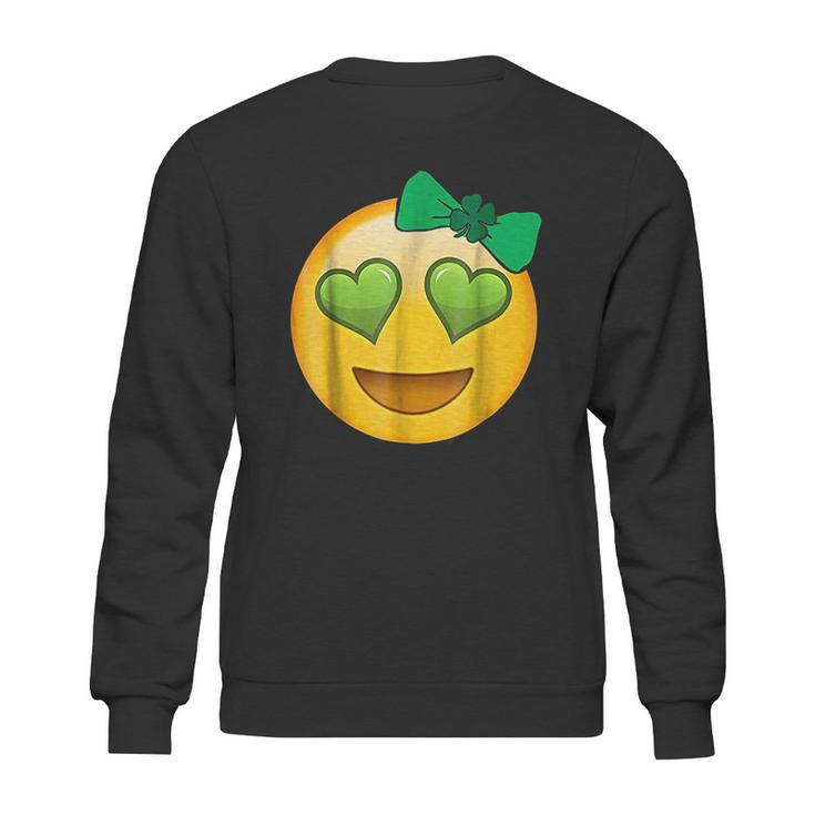 Emoji Saint Patricks Day Girls Green Heart Eyes Bow Sweatshirt