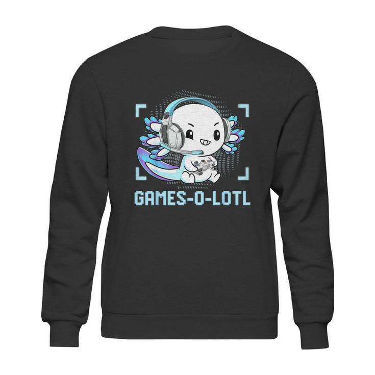 Gamesolotl Axolotl Video Gamer Kawaii Pastel Goth Anime Boys Graphic Design Printed Casual Daily Basic Sweatshirt