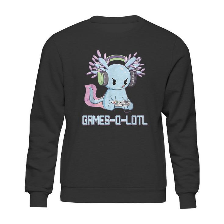 Gamesolotl Axolotl Video Gamer Kawaii Pastel Goth Anime Graphic Design Printed Casual Daily Basic Sweatshirt